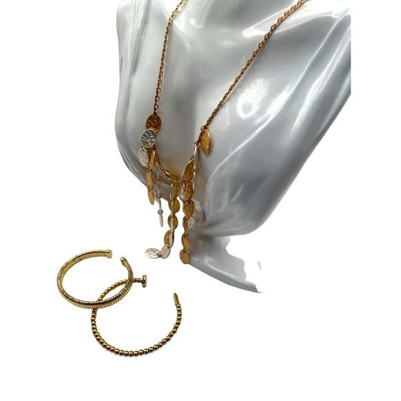 Gold Tone & Silver Tone Coin Fringe Necklace & Bracelet Set N53 - Picture 3 of 6